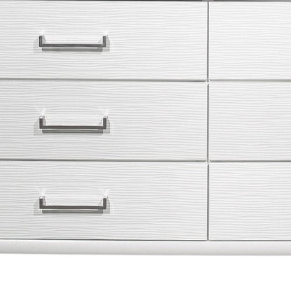 59" White Ribbed Texture Solid Wood Nine Drawer Double Dresser