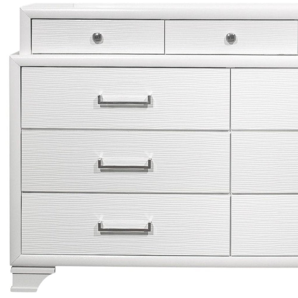 59" White Ribbed Texture Solid Wood Nine Drawer Double Dresser