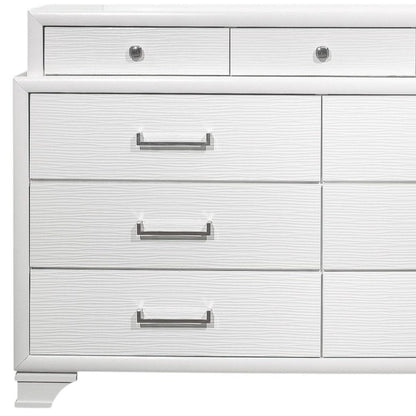 59" White Ribbed Texture Solid Wood Nine Drawer Double Dresser