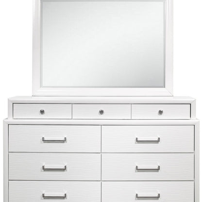 59" White Solid Wood Mirrored Nine Drawer