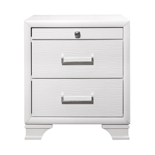 27" White Wood Two Drawer Nightstand