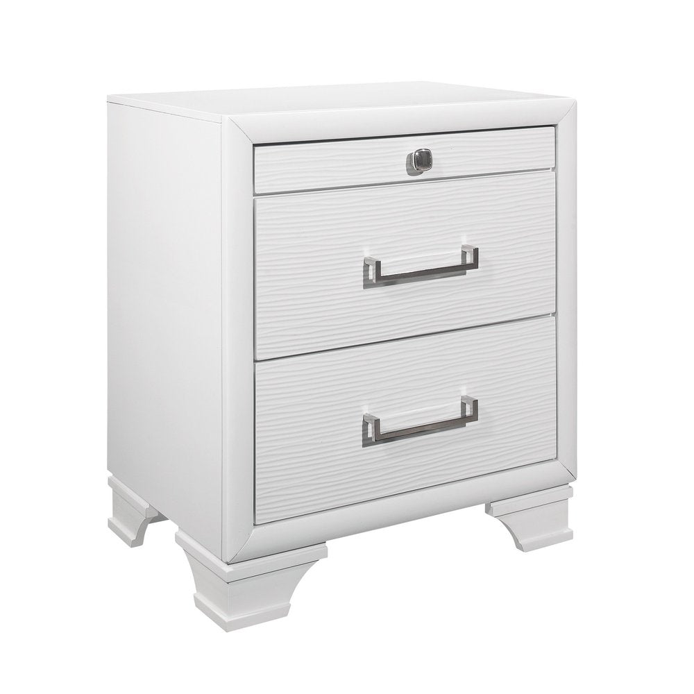 27" White Wood Two Drawer Nightstand