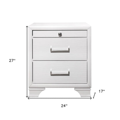 27" White Wood Two Drawer Nightstand