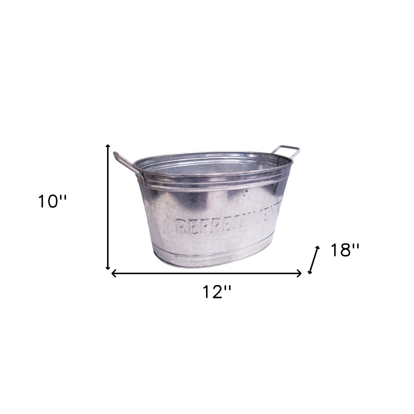 18" Silver Galvanized Metal Oval Refreshments Beverage Tub