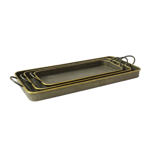 Set of Three Brass and Gray Tin Serving Tray