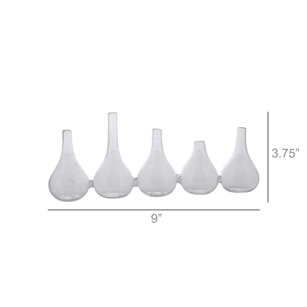 Set of Five Clear Cojoined Glass Bud Vases