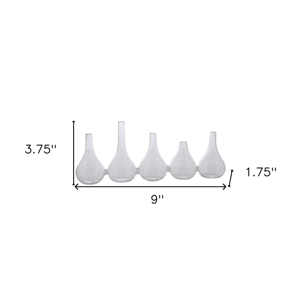 Set of Five Clear Cojoined Glass Bud Vases