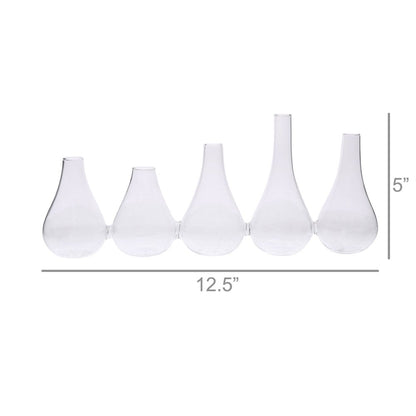 Set of Five Clear Bud Cojoined Glass Table Vases