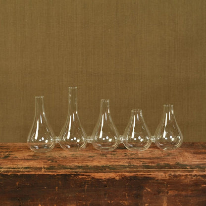 Set of Five Clear Bud Cojoined Glass Table Vases