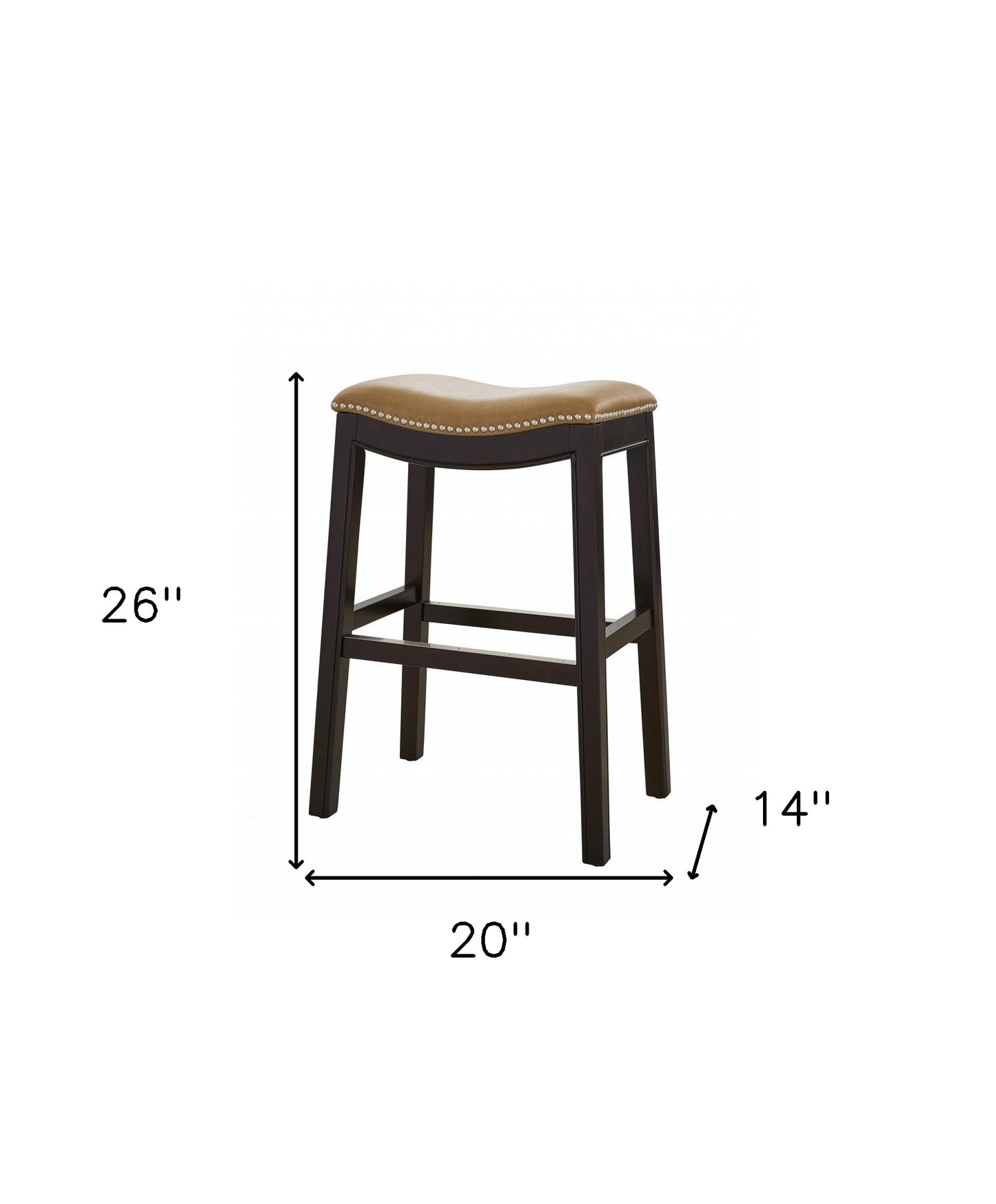 26" Tan and Espresso Solid Wood Backless Bar Height Bar Chair