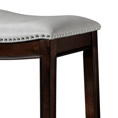 31" Gray and Espresso Faux Leather and Solid Wood Backless Bar Height Bar Chair