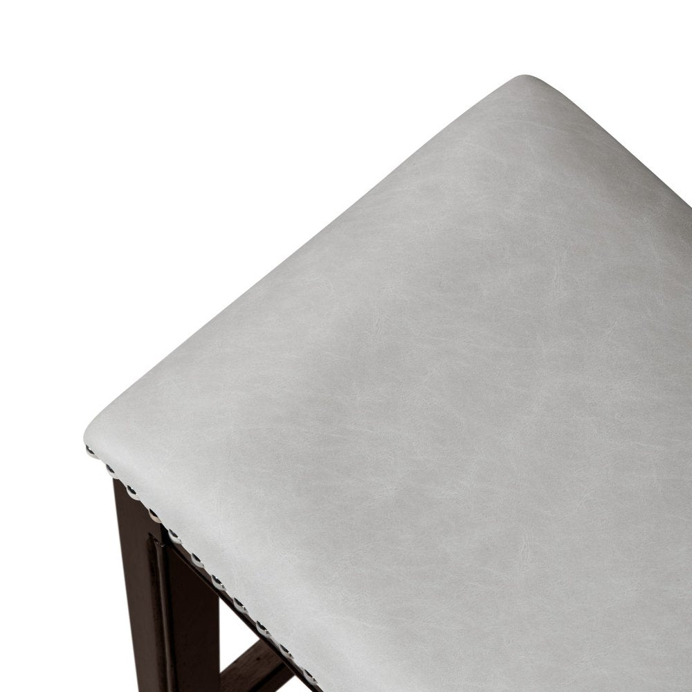 31" Gray and Espresso Faux Leather and Solid Wood Backless Bar Height Bar Chair