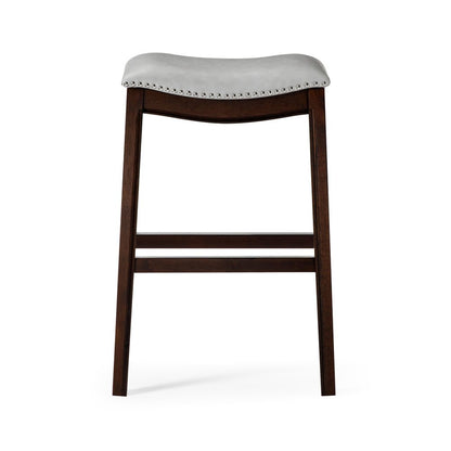 31" Gray and Espresso Faux Leather and Solid Wood Backless Bar Height Bar Chair