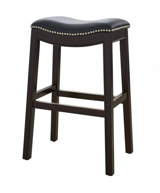 31" Black and Espresso Solid Wood Backless Bar Height Bar Chair