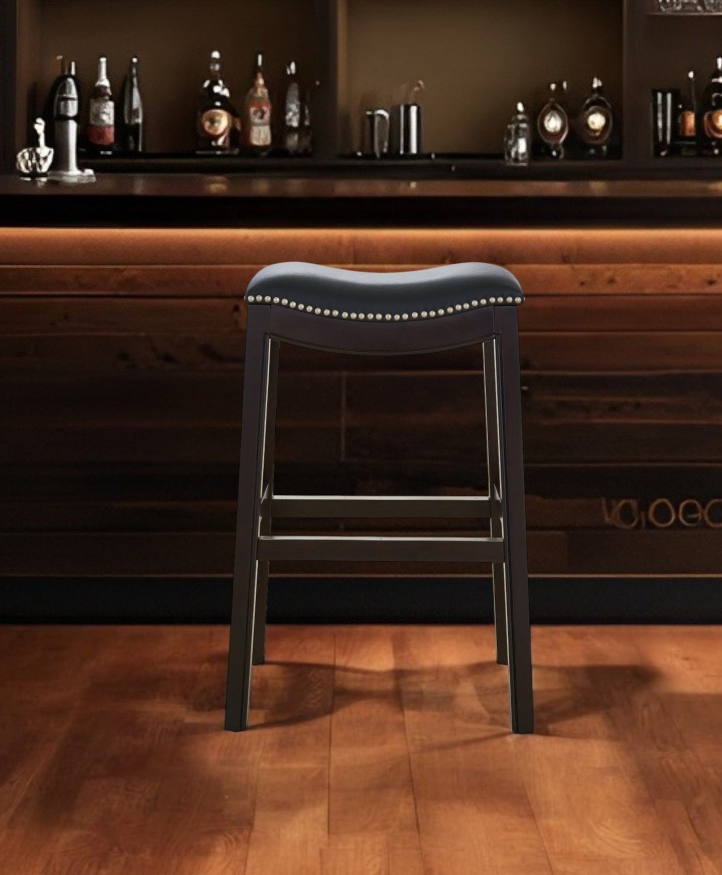 31" Black and Espresso Solid Wood Backless Bar Height Bar Chair