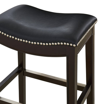 31" Black and Espresso Solid Wood Backless Bar Height Bar Chair