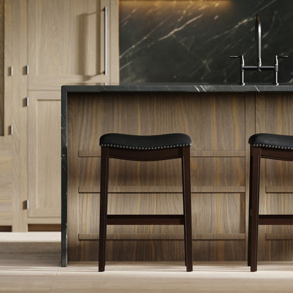 31" Black and Espresso Solid Wood Backless Bar Height Bar Chair