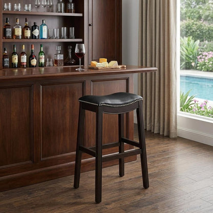 31" Black and Espresso Solid Wood Backless Bar Height Bar Chair