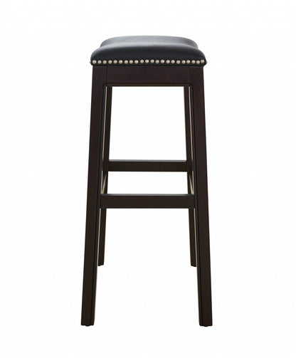 31" Black and Espresso Solid Wood Backless Bar Height Bar Chair