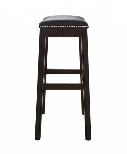 31" Black and Espresso Solid Wood Backless Bar Height Bar Chair