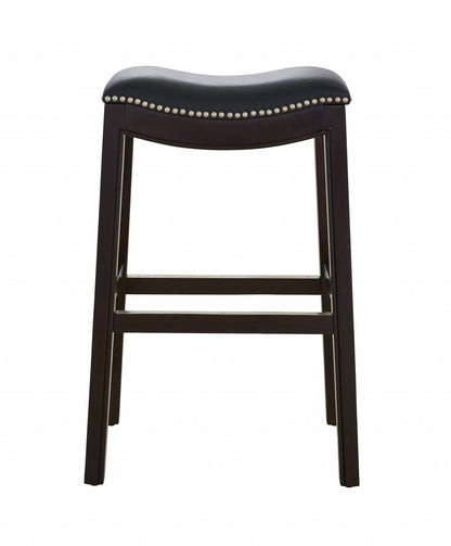 31" Black and Espresso Solid Wood Backless Bar Height Bar Chair