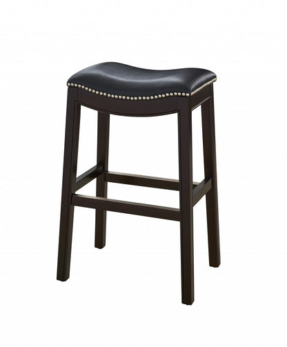 31" Black and Espresso Solid Wood Backless Bar Height Bar Chair