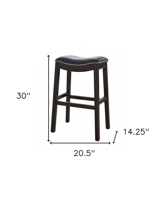 31" Black And Espresso Faux Leather And Solid Wood Backless Bar Height Bar Chair