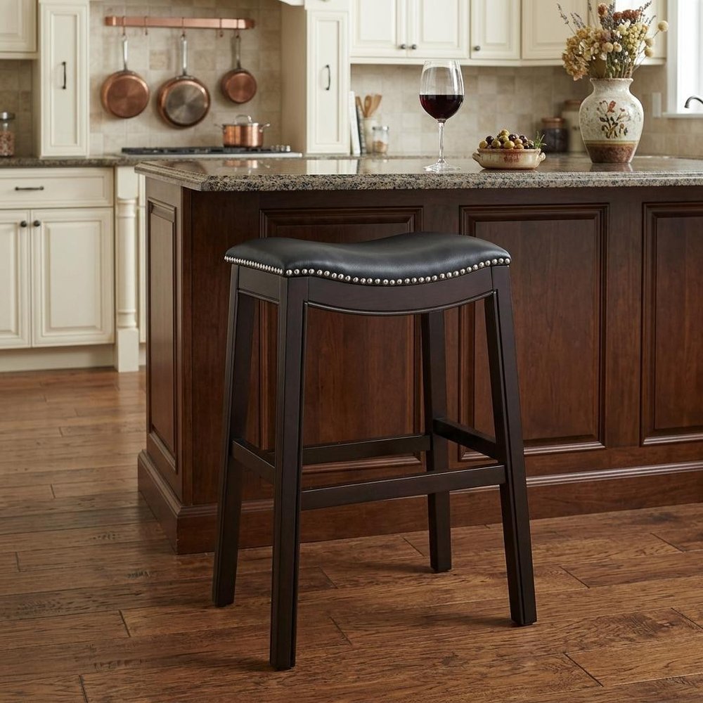 26" Black and Espresso Solid Wood Backless Counter Height Bar Chair