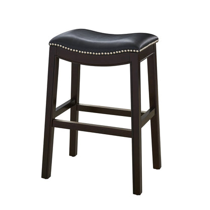 26" Black And Espresso Faux Leather And Solid Wood Backless Counter Height Bar Chair
