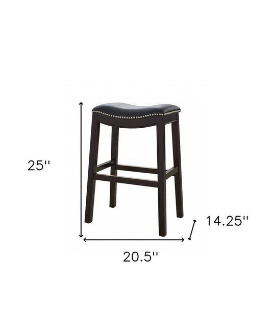 26" Black And Espresso Faux Leather And Solid Wood Backless Counter Height Bar Chair