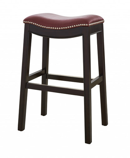 31" Dark Red and Espresso Solid Wood Backless Bar Chair