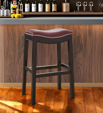 31" Dark Red and Espresso Solid Wood Backless Bar Chair