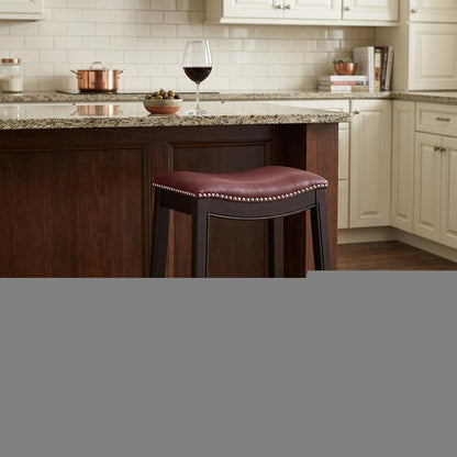 31" Dark Red and Espresso Solid Wood Backless Bar Chair
