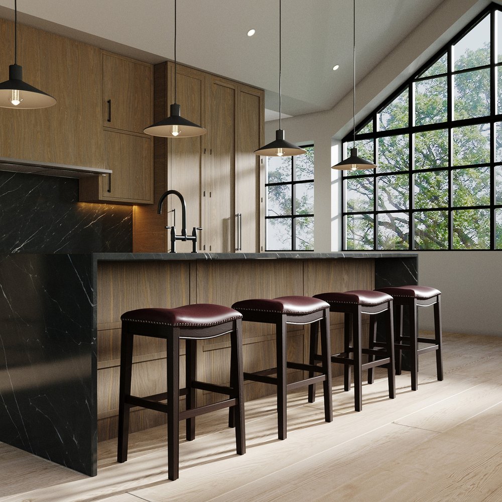 31" Dark Red and Espresso Solid Wood Backless Bar Chair