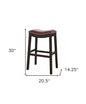 31" Dark Red And Espresso Faux Leather And Solid Wood Backless Counter Height Bar Chair