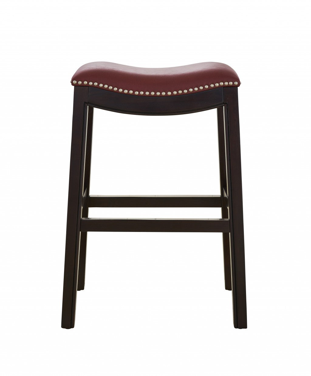 26" Dark Red and Espresso Solid Wood Backless Counter Height Bar Chair