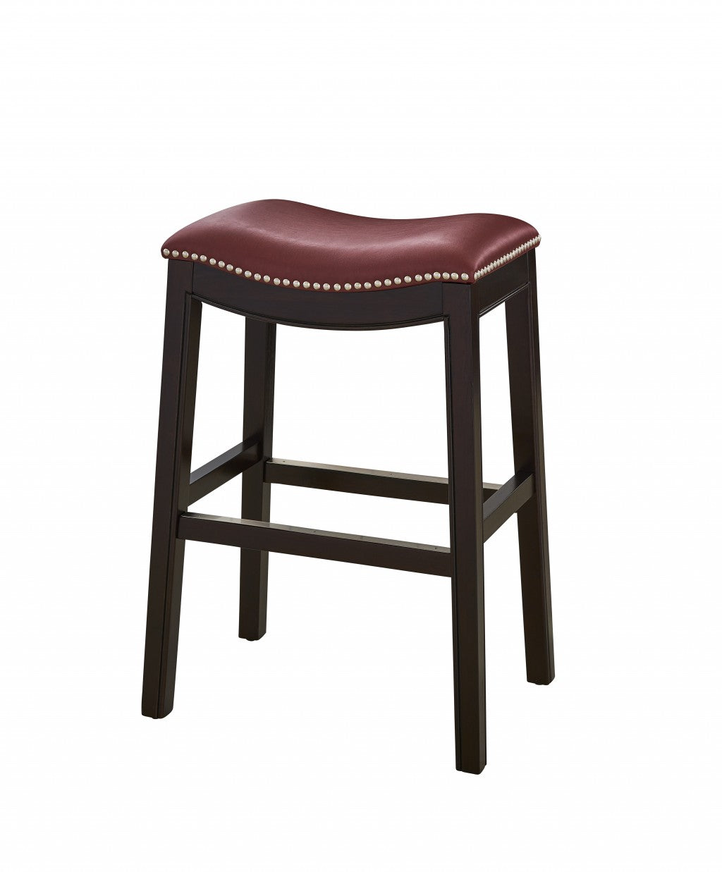 26" Dark Red and Espresso Solid Wood Backless Counter Height Bar Chair