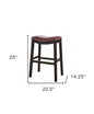 26" Dark Red And Espresso Faux Leather And Solid Wood Backless Counter Height Bar Chair