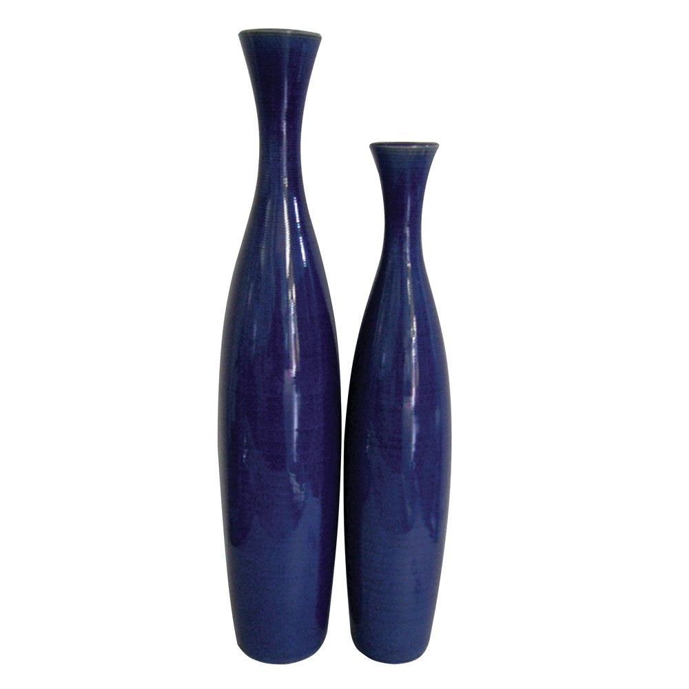 Set of Two Cobalt Cylinder Ceramic Table Vase