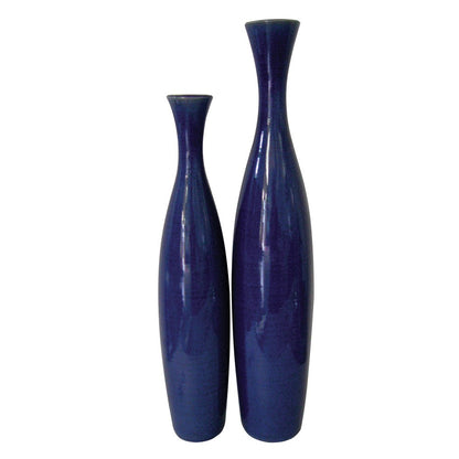 Set of Two Cobalt Cylinder Ceramic Table Vase