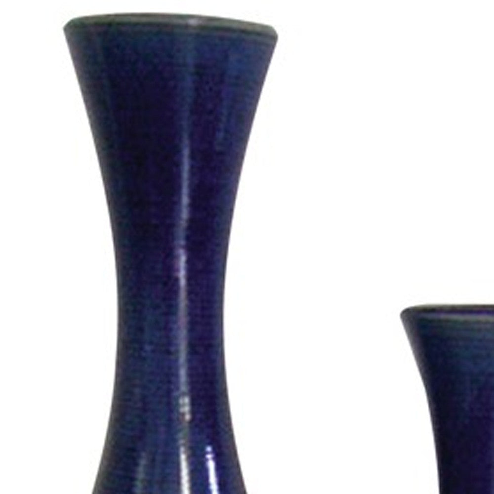 Set of Two Cobalt Cylinder Ceramic Table Vase