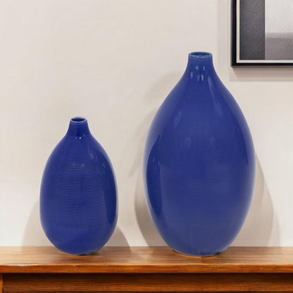 Set of Two Cobalt Bud Ceramic Table Vase