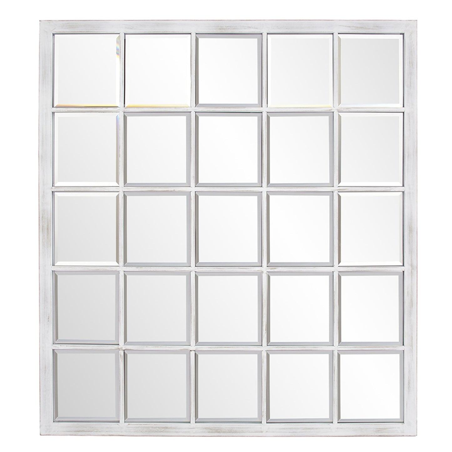 Rectangular Whitewash Window Pane Tile Mirror