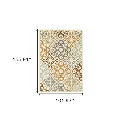 8' X 13' Gray And Ivory Moroccan Indoor Outdoor Area Rug