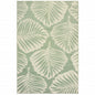 10' X 13' Green And Ivory Floral Indoor Outdoor Area Rug