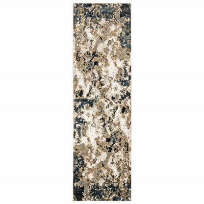 5' X 8' Ivory Navy Abstract Marble Indoor Area Rug