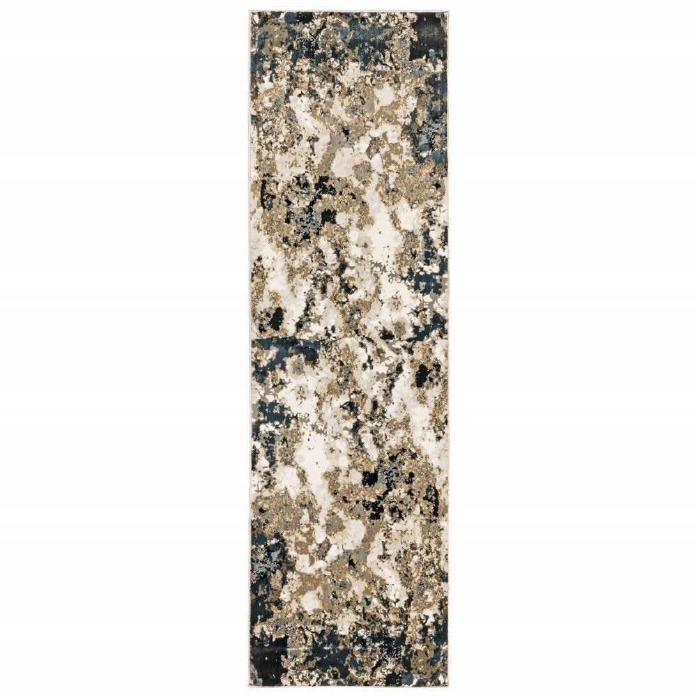 4' X 6' Ivory And Navy Blue Abstract Area Rug