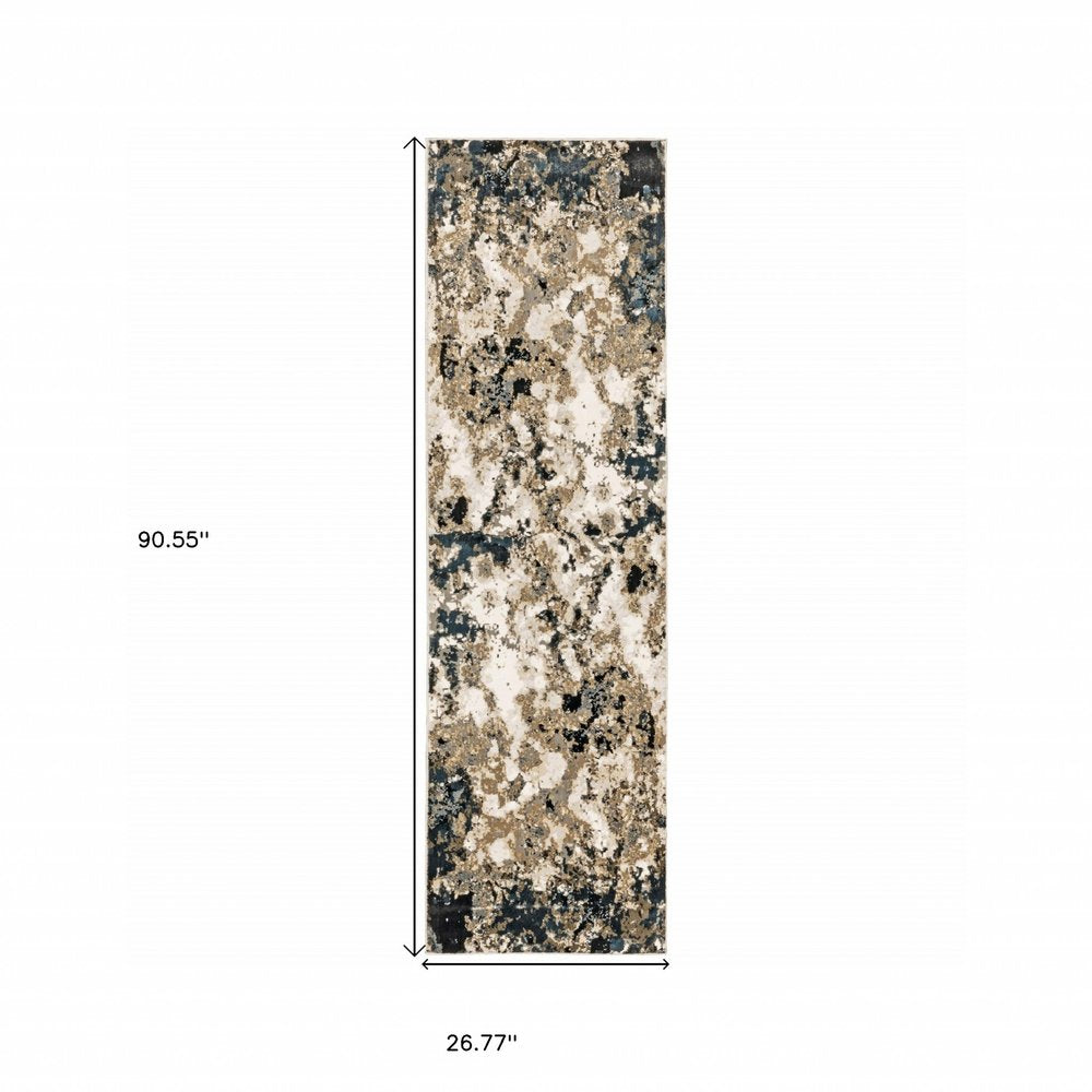 8' X 11' Ivory And Navy Blue Abstract Area Rug