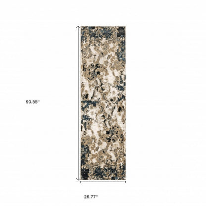 8' X 11' Ivory And Navy Blue Abstract Area Rug