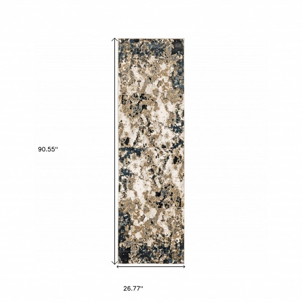 4' X 6' Ivory And Navy Blue Abstract Area Rug